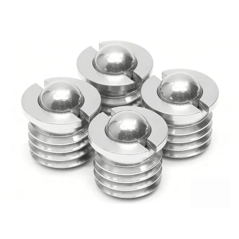 5 Pack Premium Stainless Steel Flanged Spring Ball Plungers Press Fit Bead Lock Screws M16 Threaded Hardware in shiny finish.