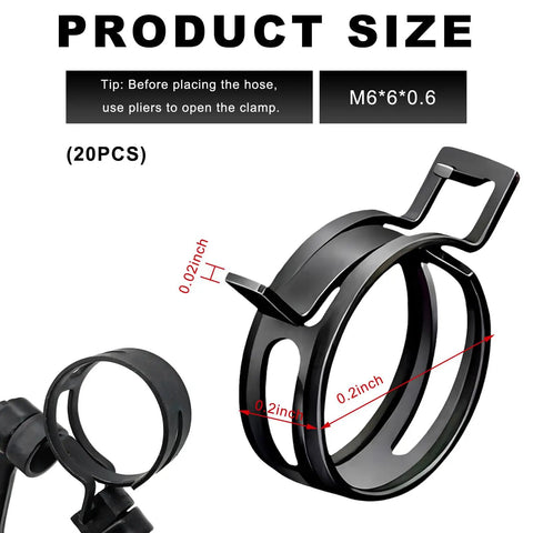 Close-up of 6mm manganese steel hose clips from 20 Piece One Quarter Inch Inside Diameter Spring Band Clamps Set for Vehicle Fuel Lines