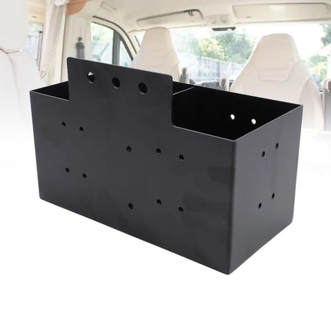 Universal Heavy Duty Detachable Storage Bin With Quick Release Rail Slides For RV Camper Trailer Pickup And Boat in black metal design.
