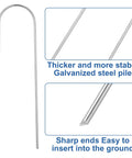 Close-up of U Shape Drip Irrigation Stakes Pack Of 150 Heavy Duty Galvanized Garden Staples 6 Inch Rust Resistant Landscape Stakes with sharp ends for securing