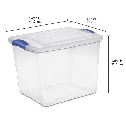 27 Quart Medium Clear Plastic Storage Bin With Heavy Duty Latching Lid And Sturdy Handles for easy organization.