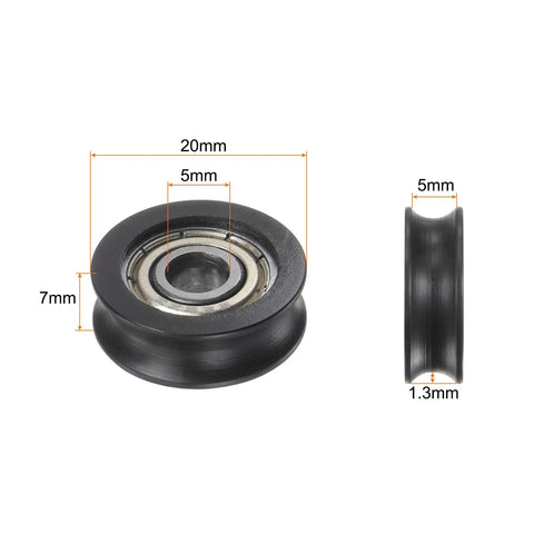 Top Shelf U Groove Pulley Set With Heavy Duty Nylon Guide Wheels For Garage Doors And Sliding Tracks Hella Durable Rubber Sealed Bearings Built Different For Sharp Turns Smooth Ride Two Pack Black dimensions shown with a black nylon wheel and chrome steel core.