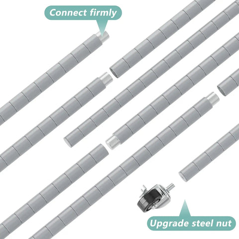 Components of Premium Heavy Lifter 2 Pack 6 Tier Wire Shelving Units with easy roll casters and steel nuts for assembly.