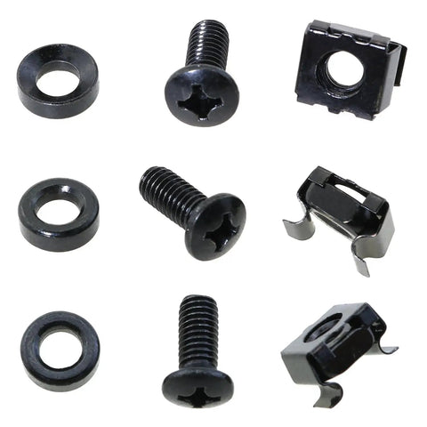 Heavy Duty Rack Mount Snap On Nut Screws With Washers 30 Piece Set For Server Racks Network Panels And Audio Gear Enclosures assorted black screws and washers