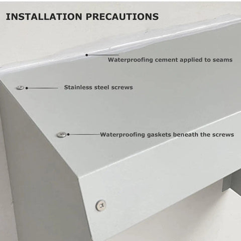 Close-up of Heavy Duty Outdoor EV Charger Enclosure installation showing waterproofing cement, stainless steel screws, and gaskets.