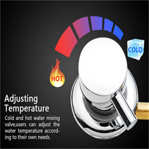 Multi Way Brass Shower Mixing Valve With Ceramic Cartridge Cold And Hot Water Diverter For Tub And Overhead Sprayer Bathroom Plumbing Fixture showing temperature adjustment knob with hot and cold indicators.