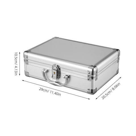 Premium Aluminum Alloy Tool Box with Foam Interior and Sturdy Handle for Safe Transit and Organized Storage of Tools or Valuable Items Travel Friendly Hard Shell Container that Keeps Your Gear Lock Tight, shown at an angle.