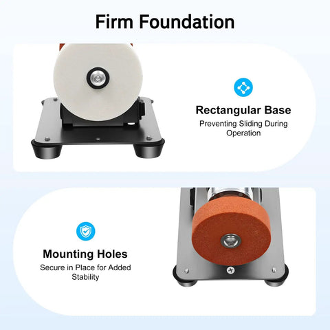 Firm base of Robust Electric Mini Bench Grinder and Jewelry Polisher showcasing rectangular design and mounting holes for stability.