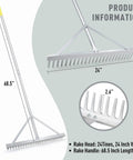 Landscape Rake With Aluminum Head And 68 Inch Handle, 24 Inch Width With 24 Tines, Ideal For Smoothing Gravel, Driveways, Beach And Lawn Care, Heavy Duty Gardening Tool For Quick Raking And Leveling
