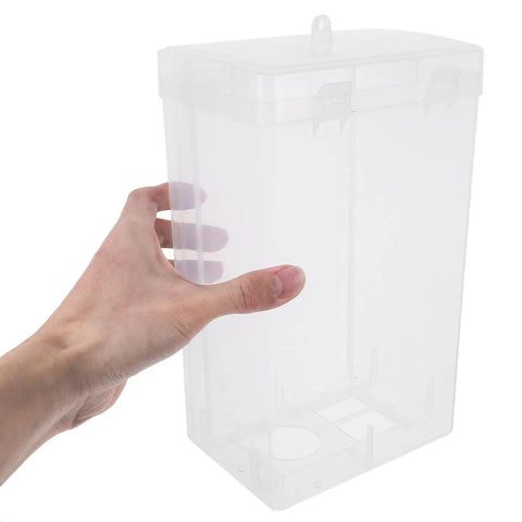 Waterproof Outdoor Outlet Box Cover For Charging Stations Featuring Hella Tough Pp Shield And Quick Install Setup, clear PP box held in hand.