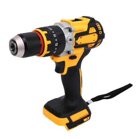 Premium Cordless Electric Drill Featuring A Rock Solid Brushless Motor That Pumps Out A Clean Two Thousand Rpm Speed And Serious Kick For Effortless Diy Home Repairs, black and yellow design, ergonomic handle.