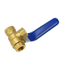 Heavy Duty 3 Way Brass Ball Valve With LT Bore Internal Thread 16 Bar Pressure Rating For Water Oil And Gas Plumbing Installs visible with blue handle.