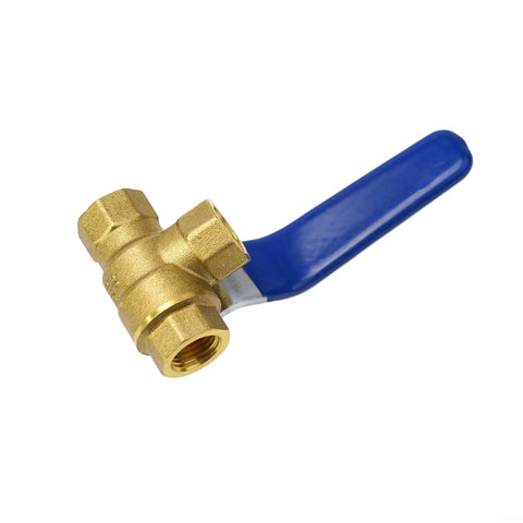 Heavy Duty 3 Way Brass Ball Valve With LT Bore Internal Thread 16 Bar Pressure Rating For Water Oil And Gas Plumbing Installs visible with blue handle.