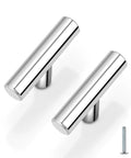 Polished Chrome Cabinet Knobs And Handles 5 Pack Stainless Steel Single Hole Euro T Bar Drawer Pulls For Kitchen