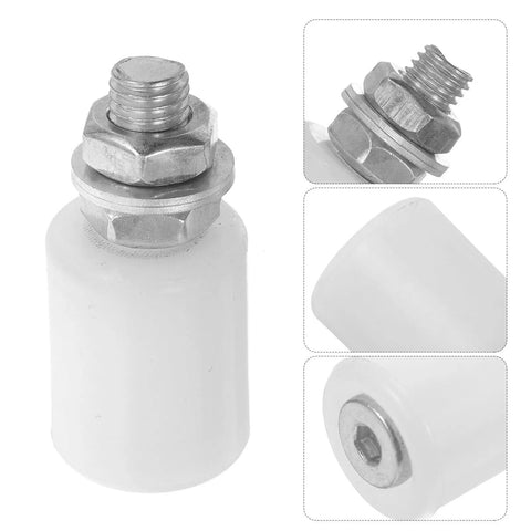 Close-up image of 8 Piece White Nylon Gate Roller Kit heavy duty roller pulley wheel with metal nut.