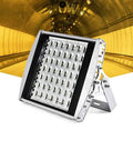 Heavy Duty Led Floodlight Rocked Up With Ip66 Weatherproof Aluminum Spitting Out A Sharp 120 Degree Warm Beam At 70W To 168W, viewed from an angle in a tunnel setting.