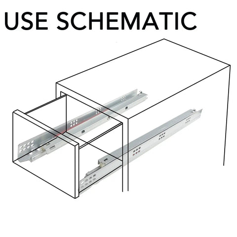 Schematic of Beefy 18 Inch Undermount Drawer Slides 6 Pair Set With Full Extension Soft Close Concealed Runners and brackets