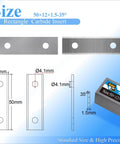 50 x 12 x 1.5 mm (1.97 x 0.47 x 0.06 in), 2 in Carbide Double-Edged Scraper Inserts design and dimensions.