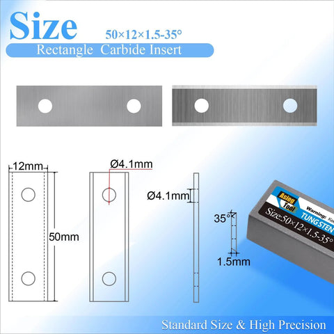50 x 12 x 1.5 mm (1.97 x 0.47 x 0.06 in), 2 in Carbide Double-Edged Scraper Inserts design and dimensions.