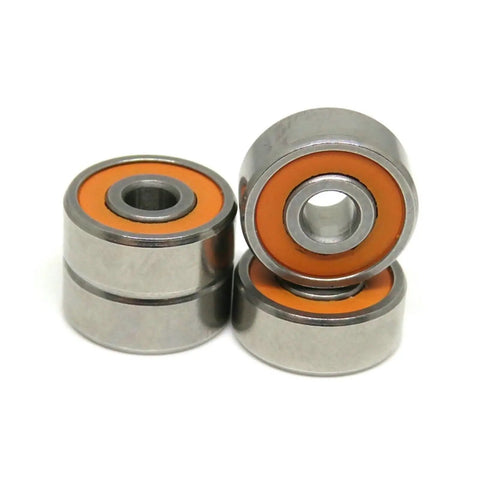 Kickass S623C Hybrid Ceramic Ball Bearings 3X10X4MM stacked in position showing stainless steel and orange details.