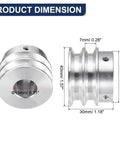 Heavy Duty Double Groove V Type Pulley, Aluminum Alloy Build, 18Mm Bore And 40Mm Outer Diameter, shown from two angles with dimensions.