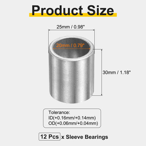 Runs Slick And Turns Smooth Heavy Duty Sintered Iron Sleeve Bearings 12 Pack 20 mm bore 25 mm OD 30 mm length specifications.