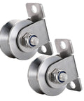 Heavy Duty Stainless Steel Cable Pulley System With Dual Ball Bearings 48 mm V Groove Roller Wheel for no sweat wall mount setup, close-up view.