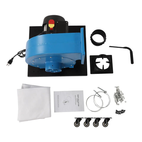 Badass 1HP Shop Dust Collector With 550 CFM Suction, 14.8 Gallon Filter Bag, And Sharp 30 Micron Mesh, Smooth Roll Cart, 110V components layout
