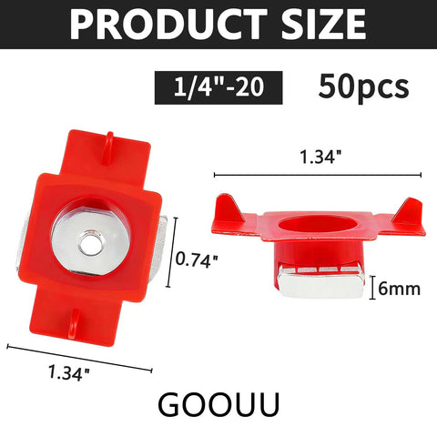 50 Piece Pack 1/4 20 Red Nylon Strut Channel Cone Nuts Twist Lock Hardware Fasteners For Metal Framing Tool Free Install, size 1.34" x 0.74".