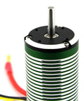 1400Kv 4074 Brushless RC Motor With CNC Aluminum Anodized Shell And Pure Copper Windings, showcasing silver and green finish.