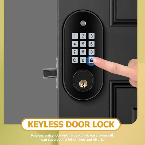 Slick Electronic Keypad Deadbolt For Wooden Doors Keyless Entry Security Anti Peeping Virtual Password Setup Rock Solid Copper Core Build being operated.