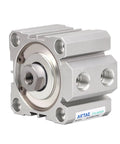 Straight Fire ACQ50 Pneumatic Compact Air Cylinder Featuring Multiple Stroke Lengths And A Non Magnetic Rod Built Tough For Smooth Automation And Tight Fit Installations Daily in silver aluminum.