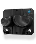 Rugged Black Gravity Lock Ski And Snowboard Wall Mount Rack with anti-slip grips for secure storage of winter gear.