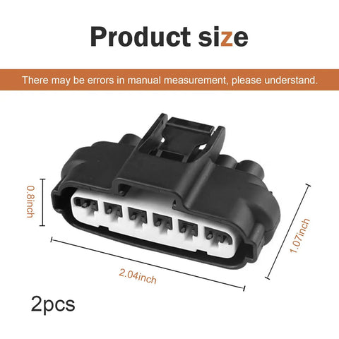 2 Pack Throttle Position Sensor Connector 6 Pin TPS Waterproof Heat Resistant Pigtail Harness Adapter Plug and Play Standard Replacement Built for Easy DIY Repair Compatible With 90980 11858 Black shown with dimensions