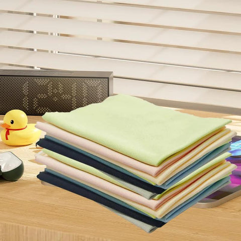 12-pack microfiber cleaning cloths in pastel colors, 6x7 inches, for lenses, screens, cameras, and eyeglasses