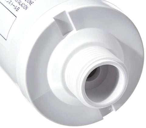 Close-up view of Top Shelf Inline Water Filter With 20 Micron Sediment Removal And Kdf Technology For Fresher Tasting H2o straight up connection.