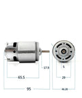 Supercharged 775 DC Motor Rated For 18V To 24V With Precision Front Ball Bearings shown with dimensions.