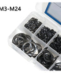 Wave Washers Set Black Spring Washers Elastic Metal Gasket Kit 129 Pieces Assortment M3 Through M24 Grab And Go For Electrical Automotive Marine And Home DIY Projects, M3-M24 in organizer