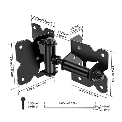 Heavy Duty Iron Self Closing Gate Hinges With Reliable Quick Release Pins And Simple Tool Free Setup For Fence Or Barn Doors That Handle Daily Wear Without Skipping A Beat, detailed view with dimensions.