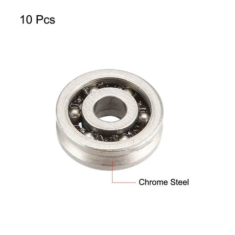 Top Shelf Deep V Groove Guide Ball Bearings 3x10x3mm Single Sided Sealed Chrome Steel Heavy Duty Sliding Track Rollers Built Tough For Machinery 10 Pack - detailed view of one bearing.