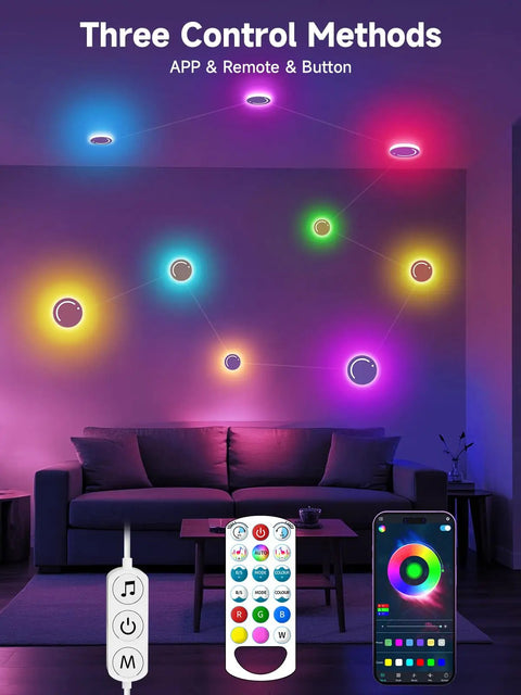 Smart 9 Piece LED DIY Constellation Light Kit With RGB Color Changing, Music Sync, App And Remote Control, ambient living room