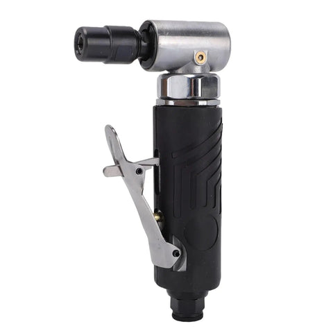 90 Degree Right Angle Pneumatic Air Die Grinder With Textured Non Slip Grip Built Tough For Sweet Access On Tight Jobs Auto Detailing And Heavy Duty Mold Trimming, detailed view showing the grip and nozzle.