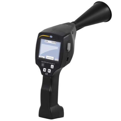 Slick Ultrasonic Leak Detector With Laser Pointer For Dead Nuts Accurate Scans On Compressed Air Gas Steam And Vacuum Lines 40 KHz Frequency handheld device with display and sensor.