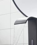 Automatic Sensor Touchless Bathroom Sink Faucet With Hole Cover Plate Vanity Faucet No Touch Hands Free Waterfall Tap Control Box And Temperature Mixer Matte Black close-up showing water flow.