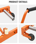 Product details of Hardcore Tire Dolly With Adjustable Handle And Slick Rolling Casters, showcasing steel frame, rollers, and grip.