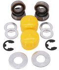 Heavy Duty Front Wheel Bushing To Bearing Conversion Kit For John Deere Tractors includes metal washers and yellow bushings.