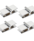 Heavy Duty Double Sided Glass Door Clamps Shower Cabinet Hardware Four Pack 180 Degree Smooth Swing Fits 5 To 8Mm Glass, silver finish.