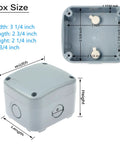 IP66 Weatherproof Electrical Junction Box Enclosure For Outdoor Electronics, Dustproof And Rugged Waterproof ABS Plastic, Gray, 3.3x2.8x2.3 Inch, Project Box, 100 Pack size diagram showing dimensions and cable holes