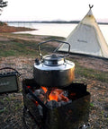 One Liter Lightweight Stainless Steel Camping Kettle Built Tough For Bushcraft And Outdoor Campfire Use on campfire