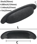 Solid As A Rock 10 Pack Rustic Cup Pulls In Matte Black Iron showing dimensions and details for kitchen cabinet upgrade.